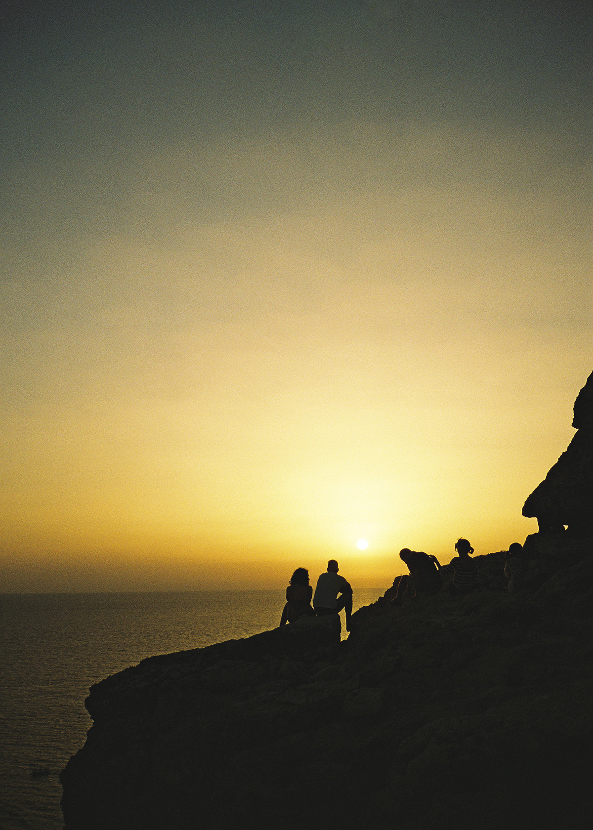 atardecer, mar, pandilla